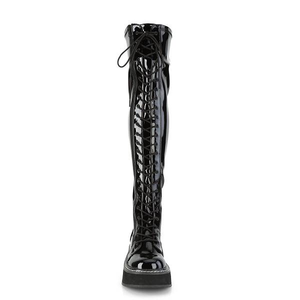 Demonia Emily-375 Black Patent Stiefel Herren D694-710 Gothic Overknee Stiefel Schwarz Deutschland SALE